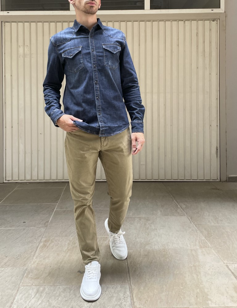 Bread and Buttons ανδρικό τζιν μακρυμάνικο πουκάμισο BC0168 φωτογραφία